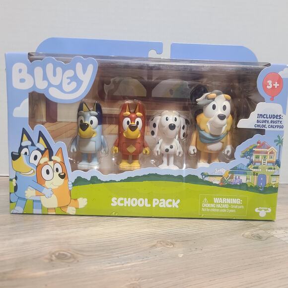 Bluey School Pack 4-pack of 3" Figures: Bluey Rusty Chloe Calypso - BRAND NEW - Picture 1 of 3